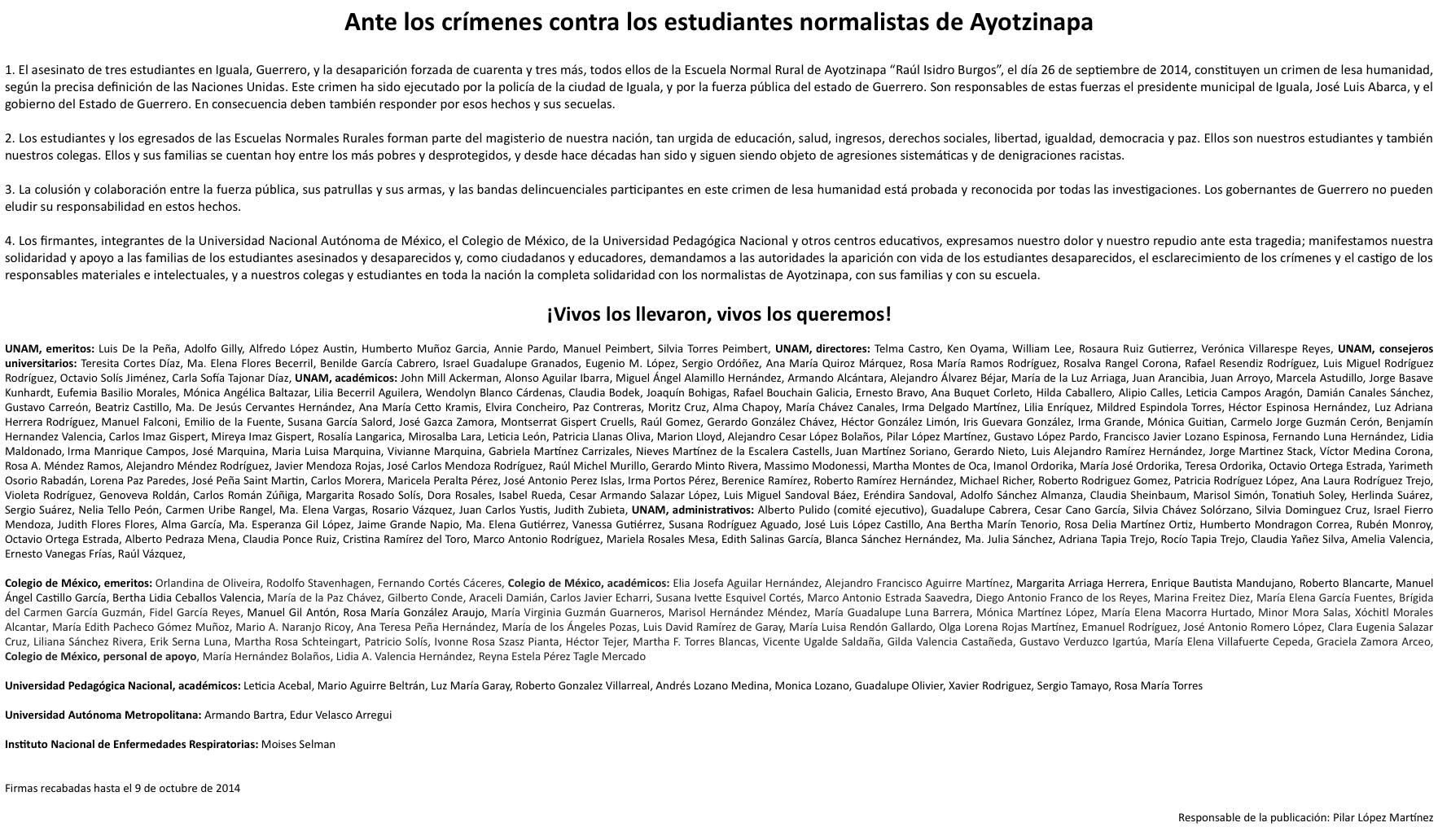Desplegado Ayotzinapa, octubre 9, 2014