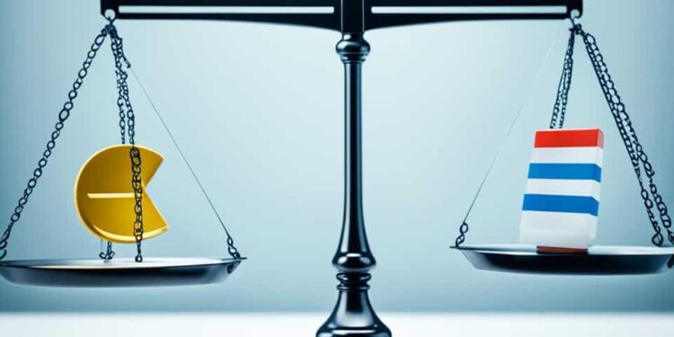 Balanza representando el debate entre el libre mercado y la regulación estatal en México.