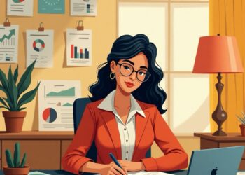 Mujer emprendedora liderando una reunión de equipo en un entorno de innovación tecnológica.