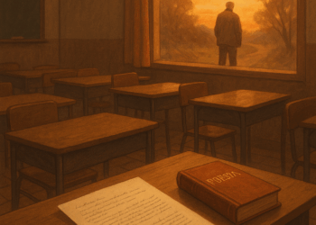 Un profesor se aleja del aula.