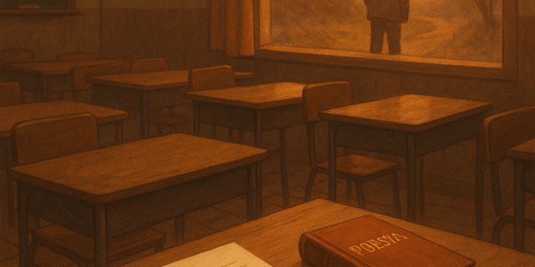 Un profesor se aleja del aula.