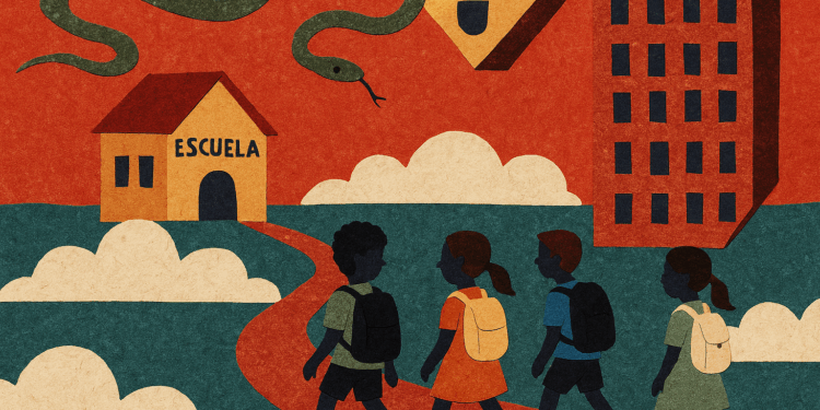 Caminito de la escuela en el mundo al revés