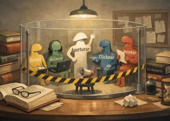 Ilustración editorial sobre el debate en torno a los neologismos y anglicismos en la lengua española y su aceptación académica.